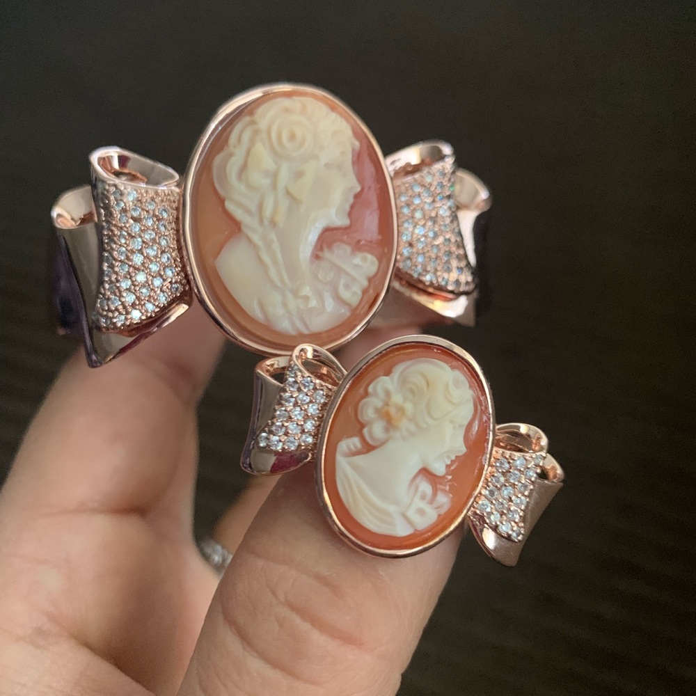 Amedeo Nyc rosetone Cameo bangle and ring set